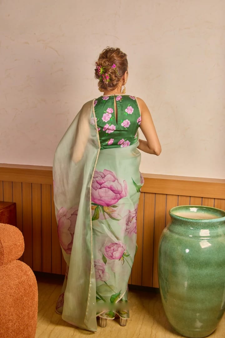 Fantabulous 1-Minute Ready To Wear Pista Organza Silk Saree