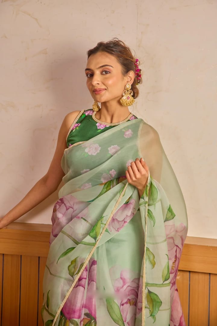 Fantabulous 1-Minute Ready To Wear Pista Organza Silk Saree