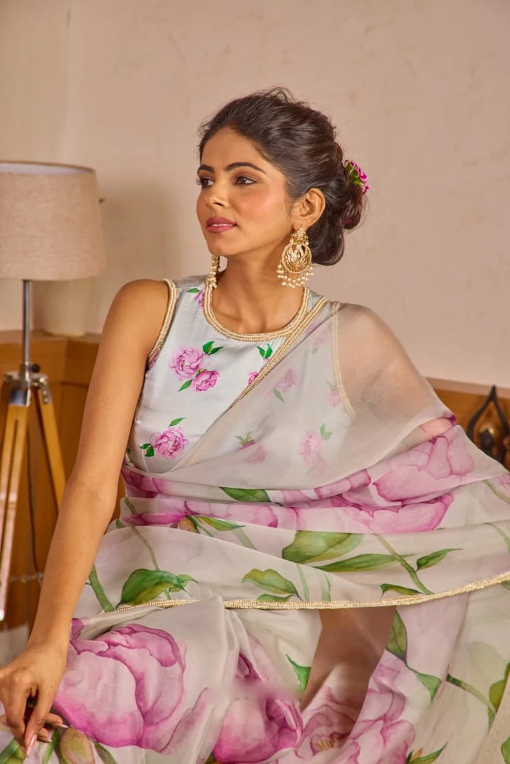 Dissemble 1-Minute Ready To Wear Sky Organza Silk Saree