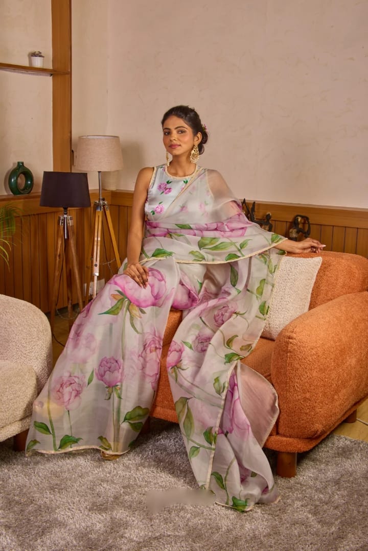 Dissemble 1-Minute Ready To Wear Sky Organza Silk Saree