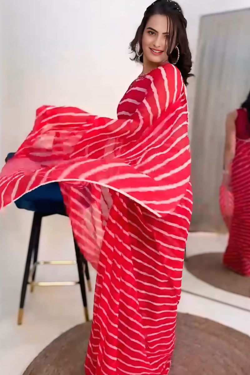 Lagniappe 1-Minute Ready To Wear Red Georgette Saree