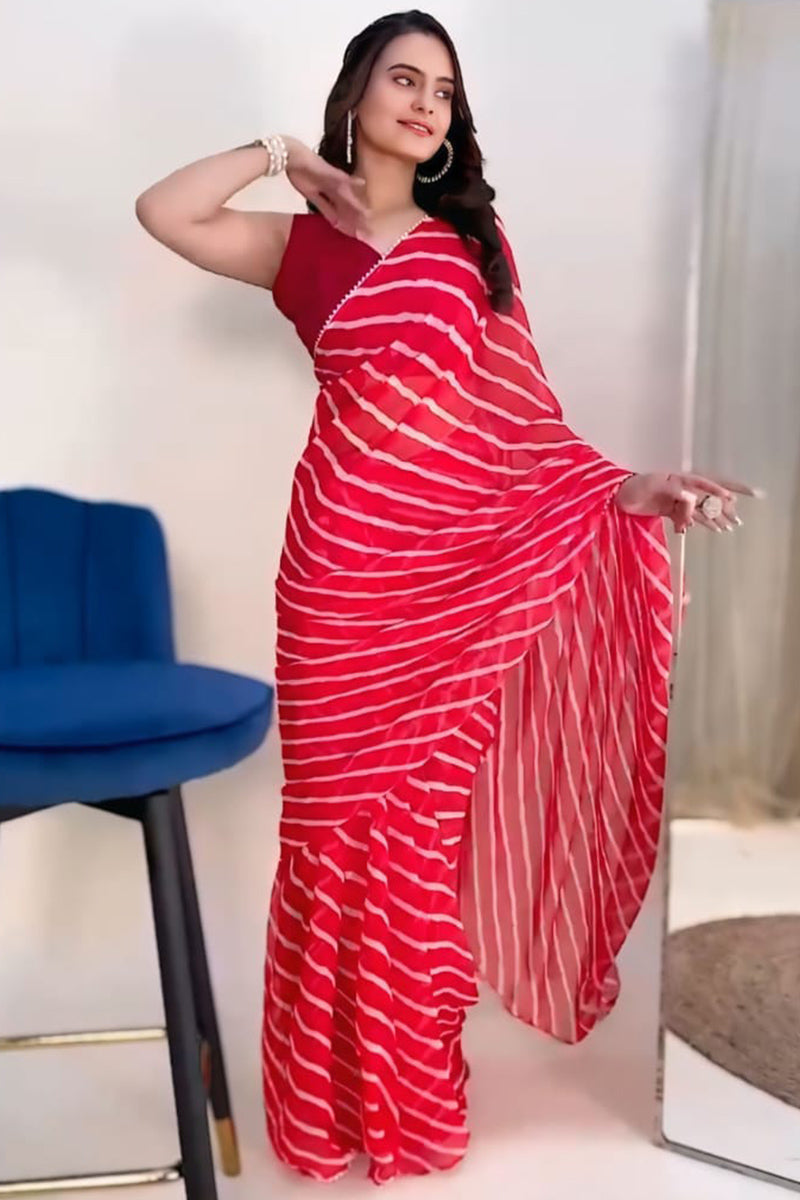 Lagniappe 1-Minute Ready To Wear Red Georgette Saree