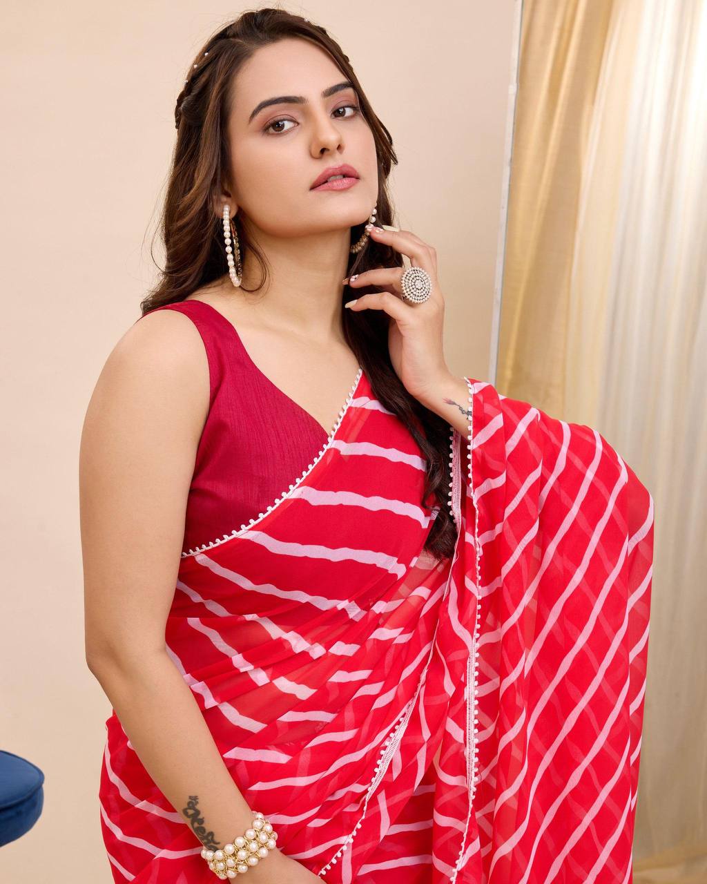 Lagniappe 1-Minute Ready To Wear Red Georgette Saree
