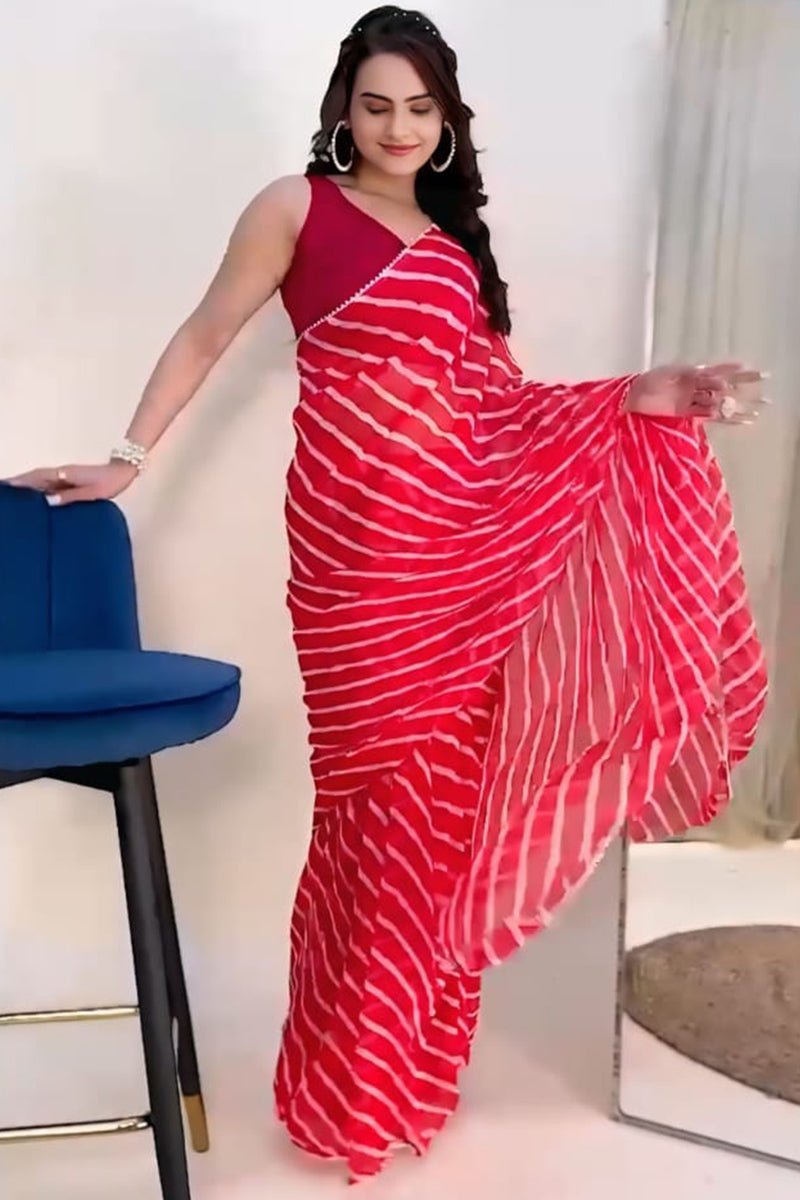 Lagniappe 1-Minute Ready To Wear Red Georgette Saree