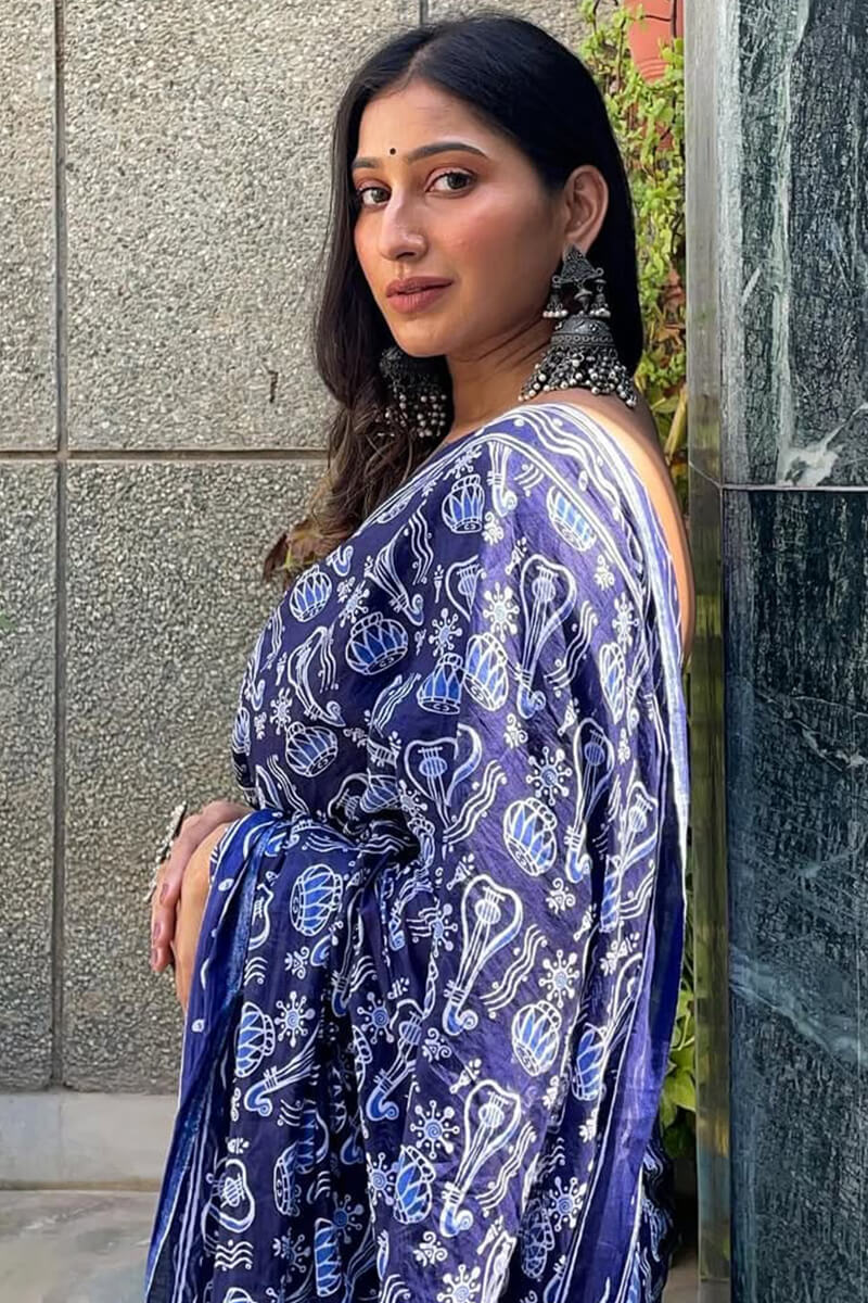 Panache 1-Minute Ready To Wear Blue Cotton Saree