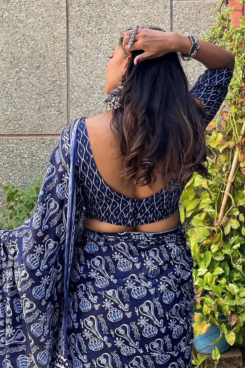 Panache 1-Minute Ready To Wear Blue Cotton Saree