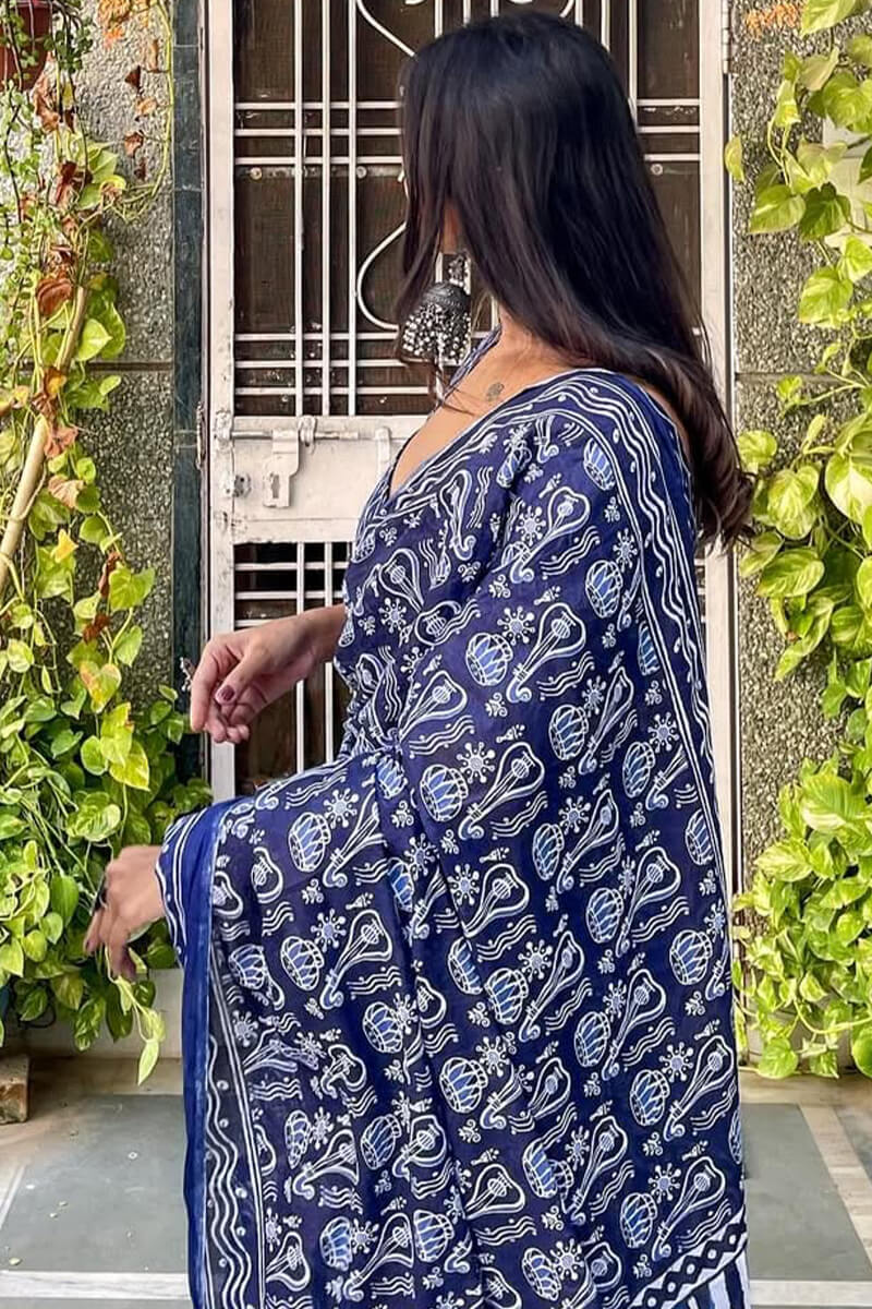 Panache 1-Minute Ready To Wear Blue Cotton Saree
