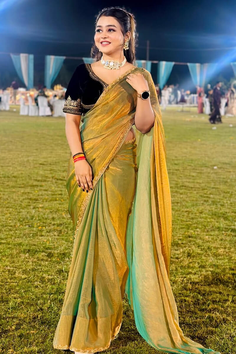 Gratifying Green Fancy Silk Saree With Transcendent Blouse Piece