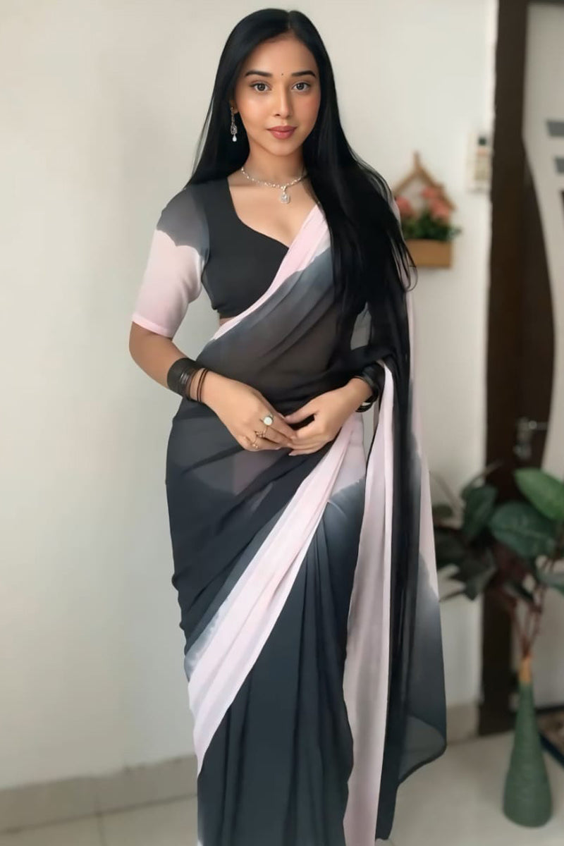Skinny 1-Minute Ready To Wear Black and Pink Georgette Saree