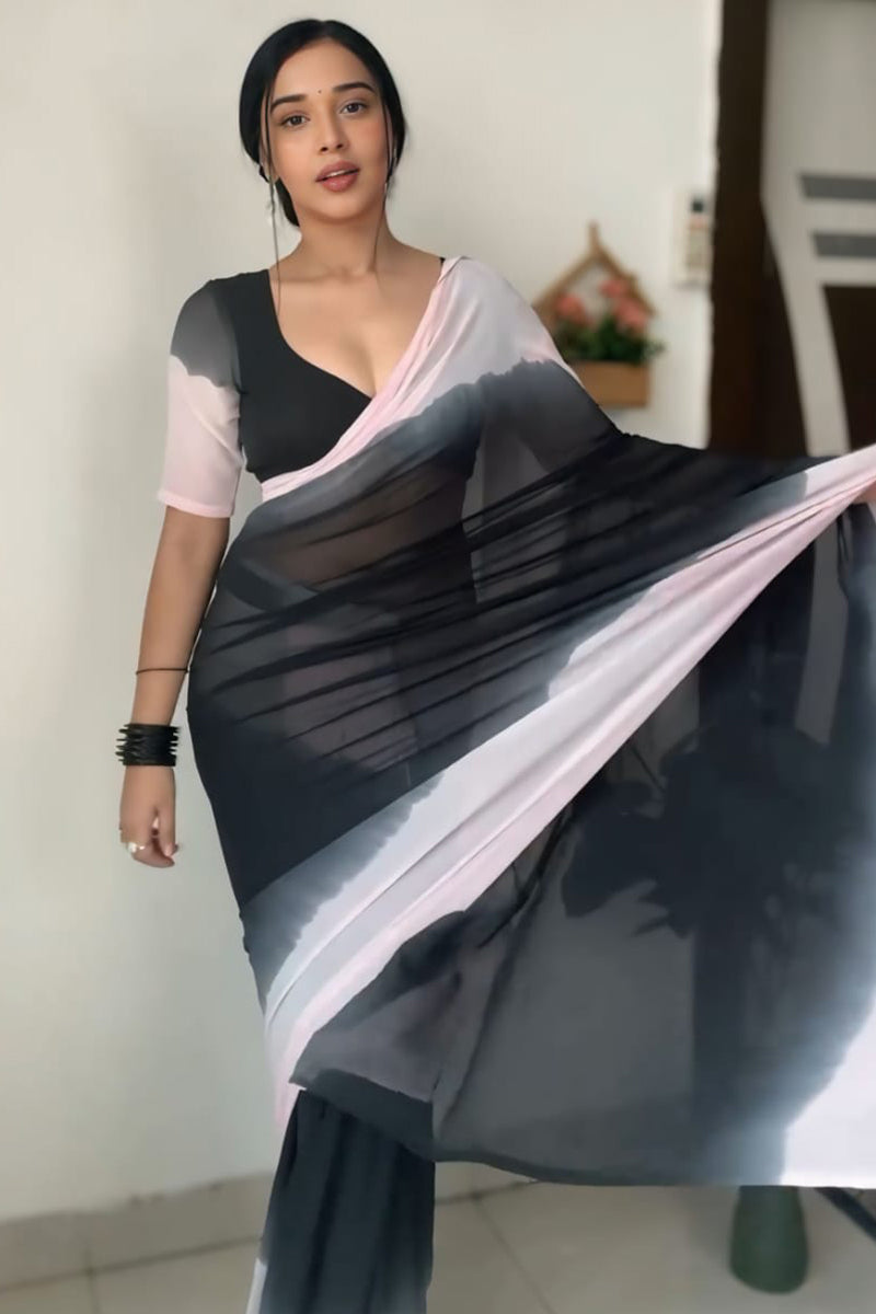 Skinny 1-Minute Ready To Wear Black and Pink Georgette Saree
