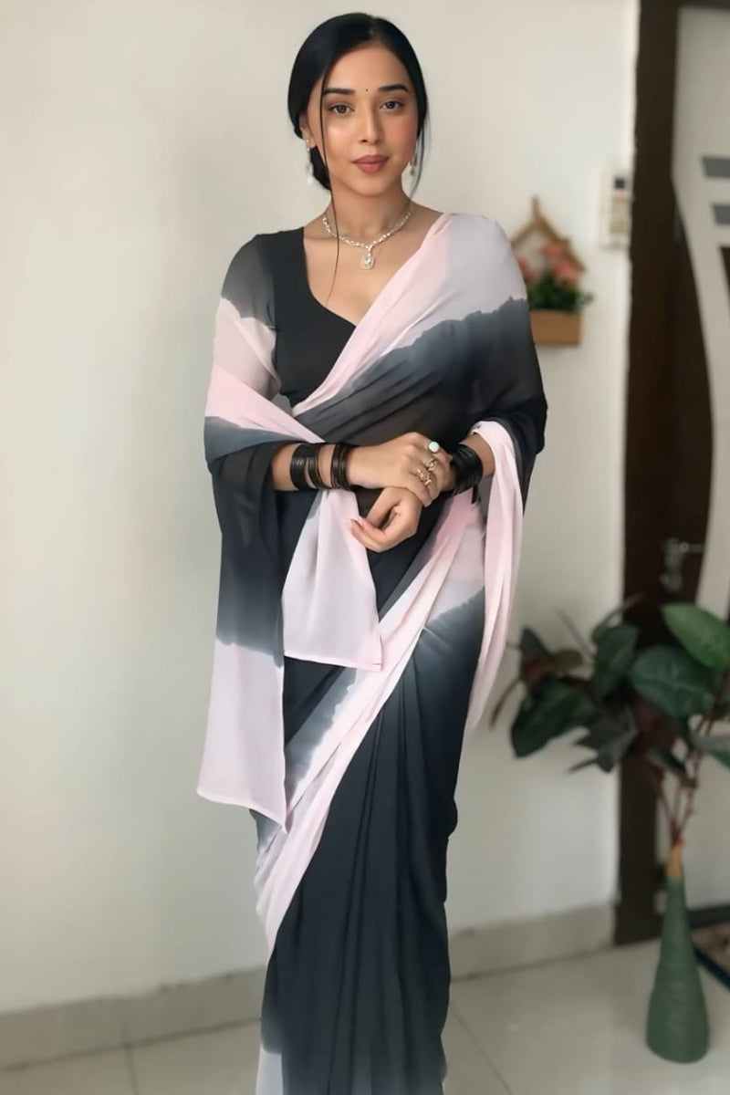 Skinny 1-Minute Ready To Wear Black and Pink Georgette Saree