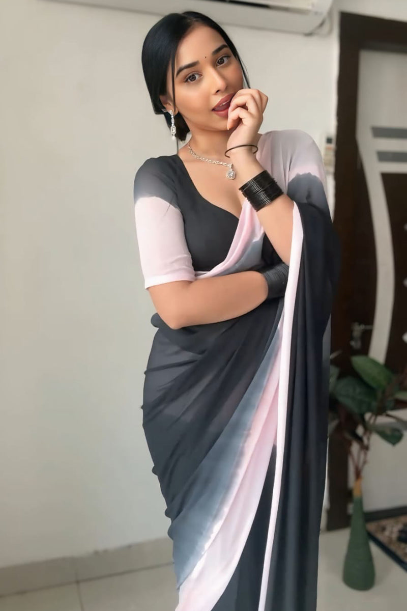 Skinny 1-Minute Ready To Wear Black and Pink Georgette Saree