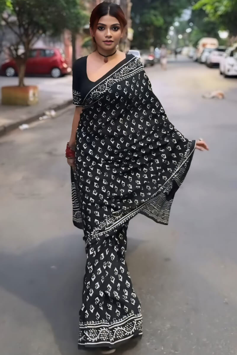 Inspiring 1-Minute Ready To Wear Black Cotton Saree