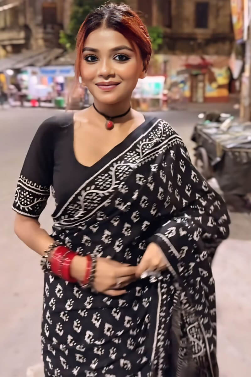 Inspiring 1-Minute Ready To Wear Black Cotton Saree