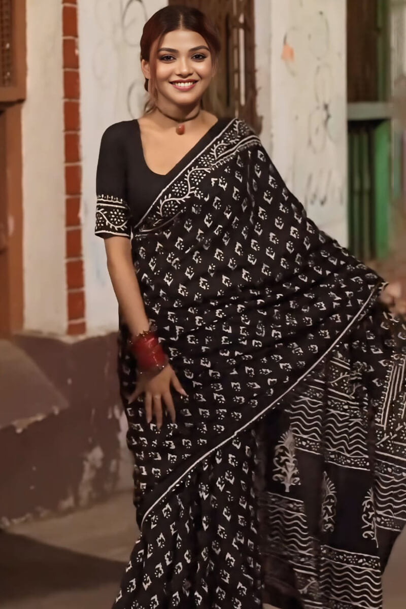 Inspiring 1-Minute Ready To Wear Black Cotton Saree