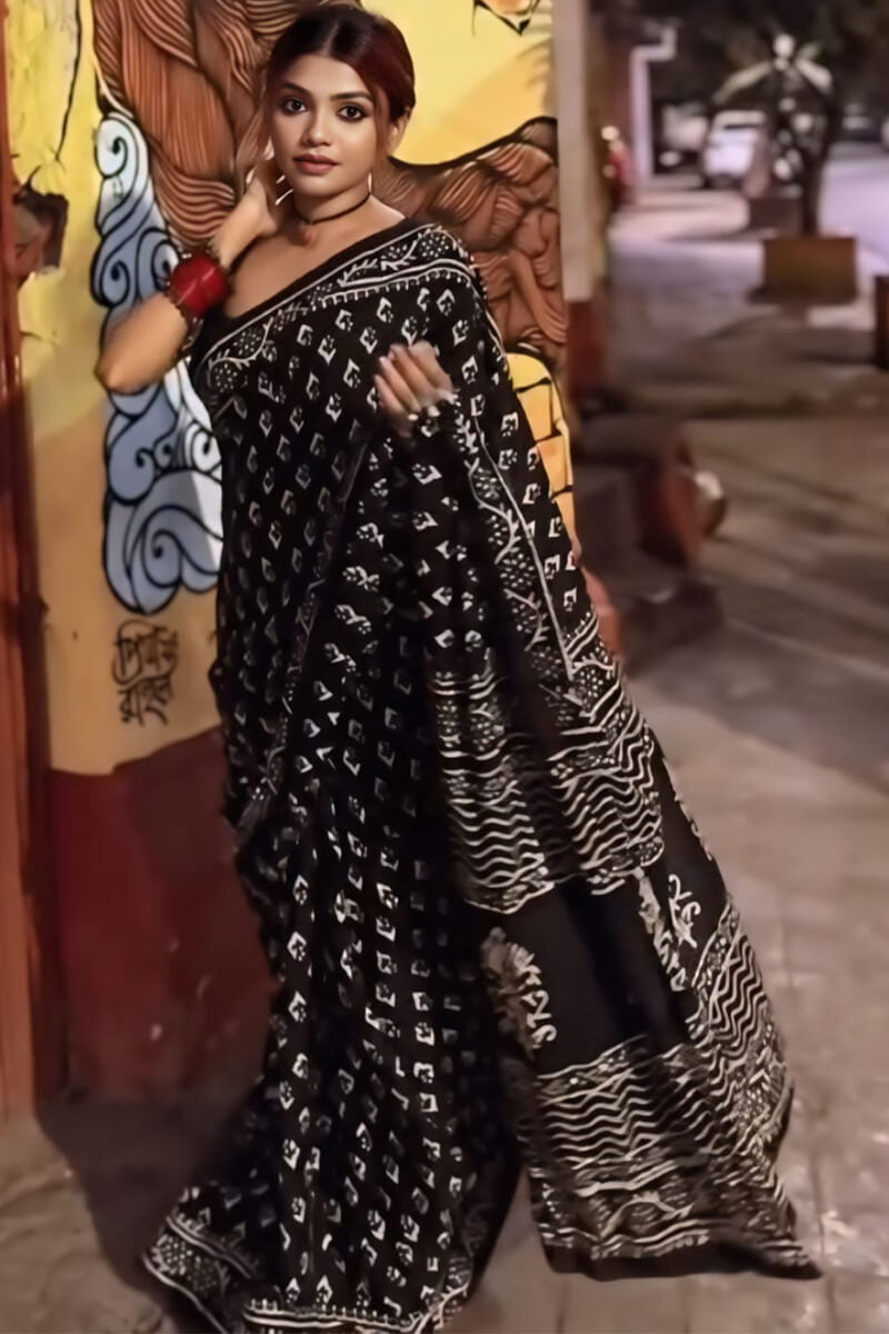 Inspiring 1-Minute Ready To Wear Black Cotton Saree