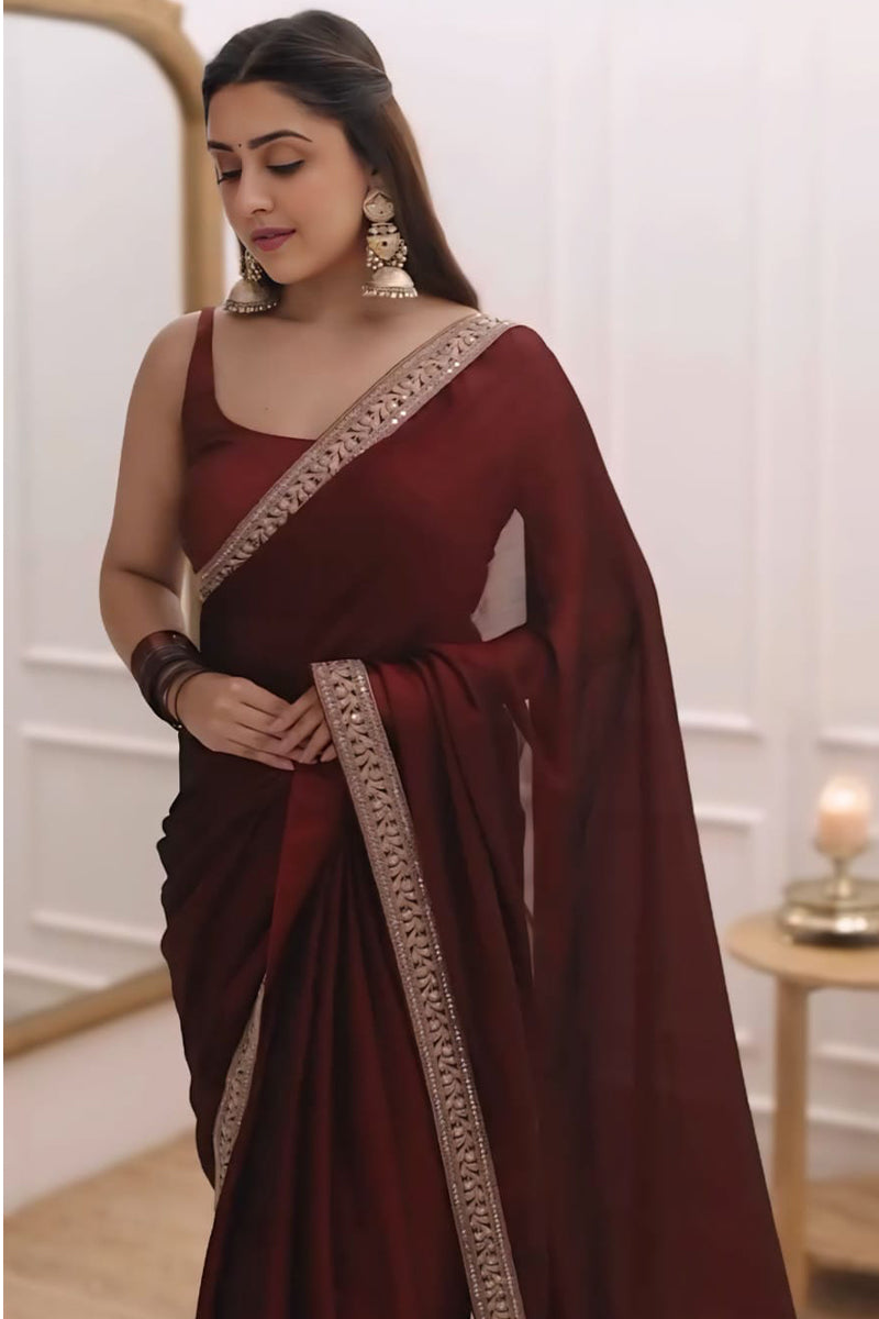 Dalliance 1-Minute Ready To Wear Maroon Rangoli Silk Saree
