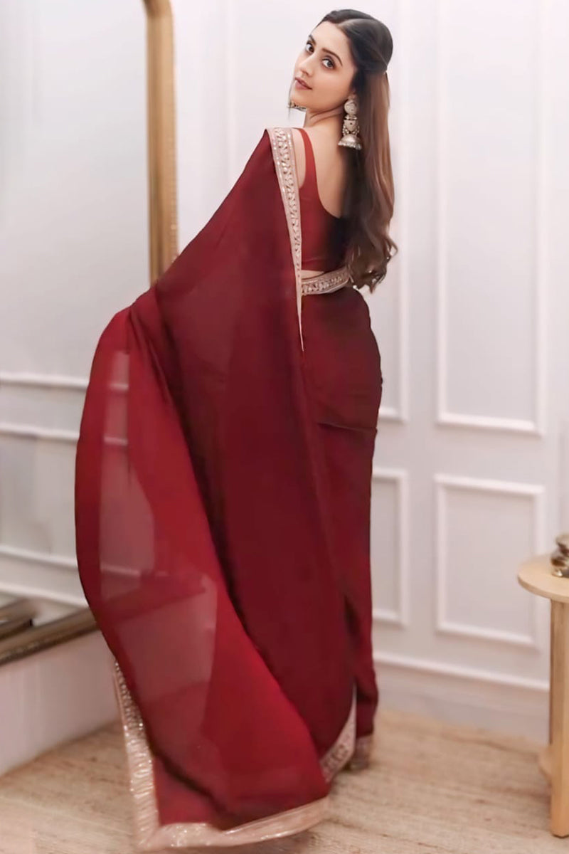 Dalliance 1-Minute Ready To Wear Maroon Rangoli Silk Saree