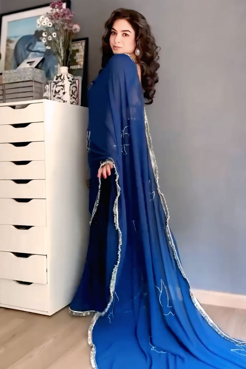 Innovative 1-Minute Ready To Wear Navy Blue Georgette Saree