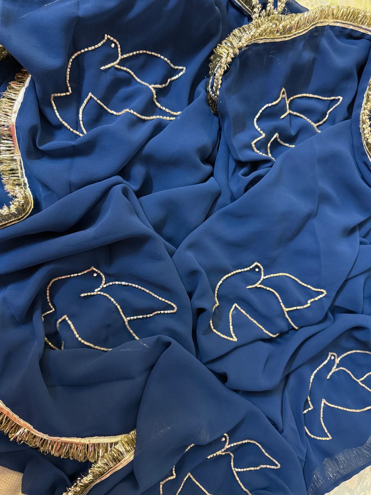 Innovative 1-Minute Ready To Wear Navy Blue Georgette Saree