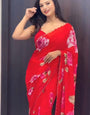 Captivating 1-Minute Ready To Wear Red Georgette Saree
