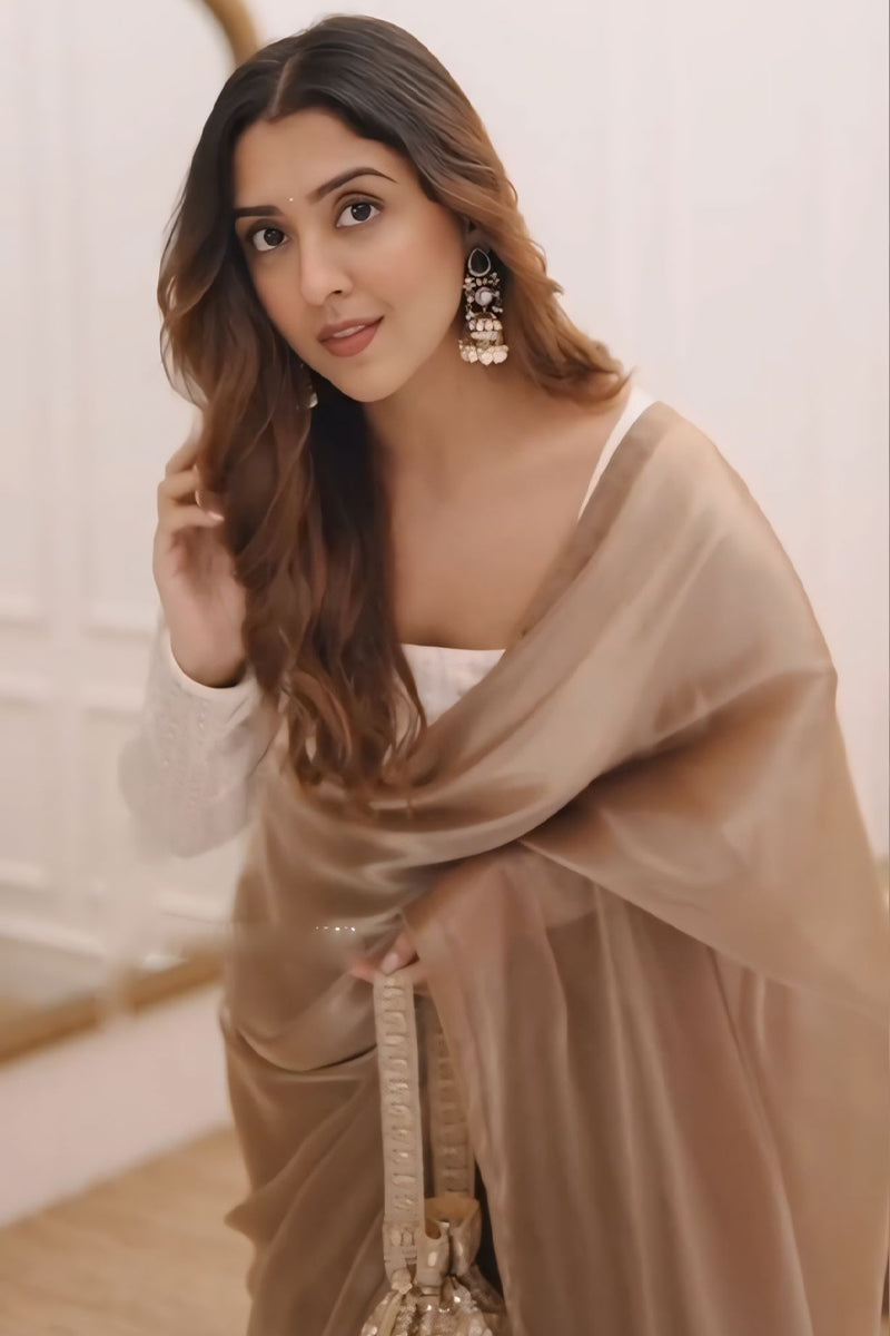 Chatoyant Brown Fancy Silk Saree With Zephyr Blouse Piece