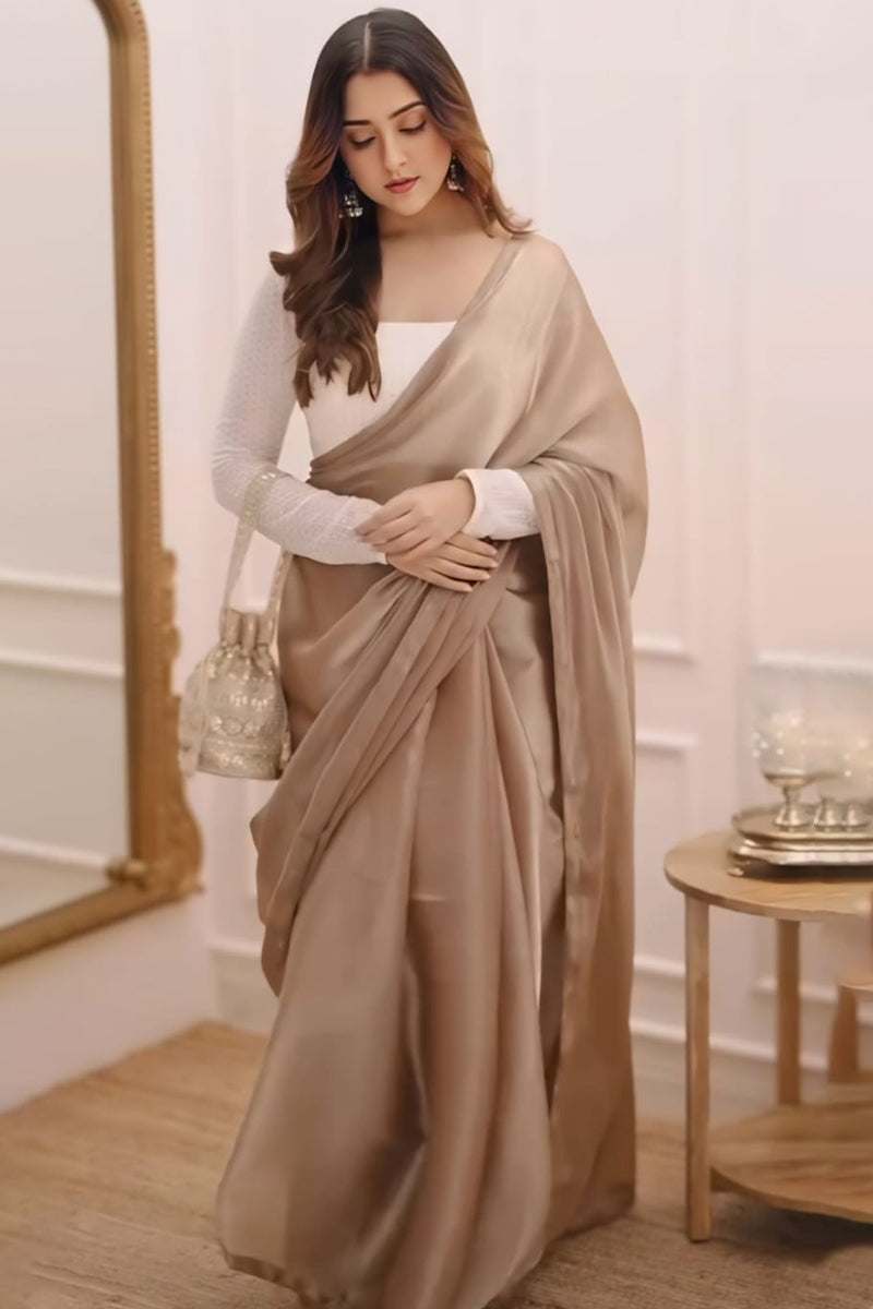 Chatoyant Brown Fancy Silk Saree With Zephyr Blouse Piece