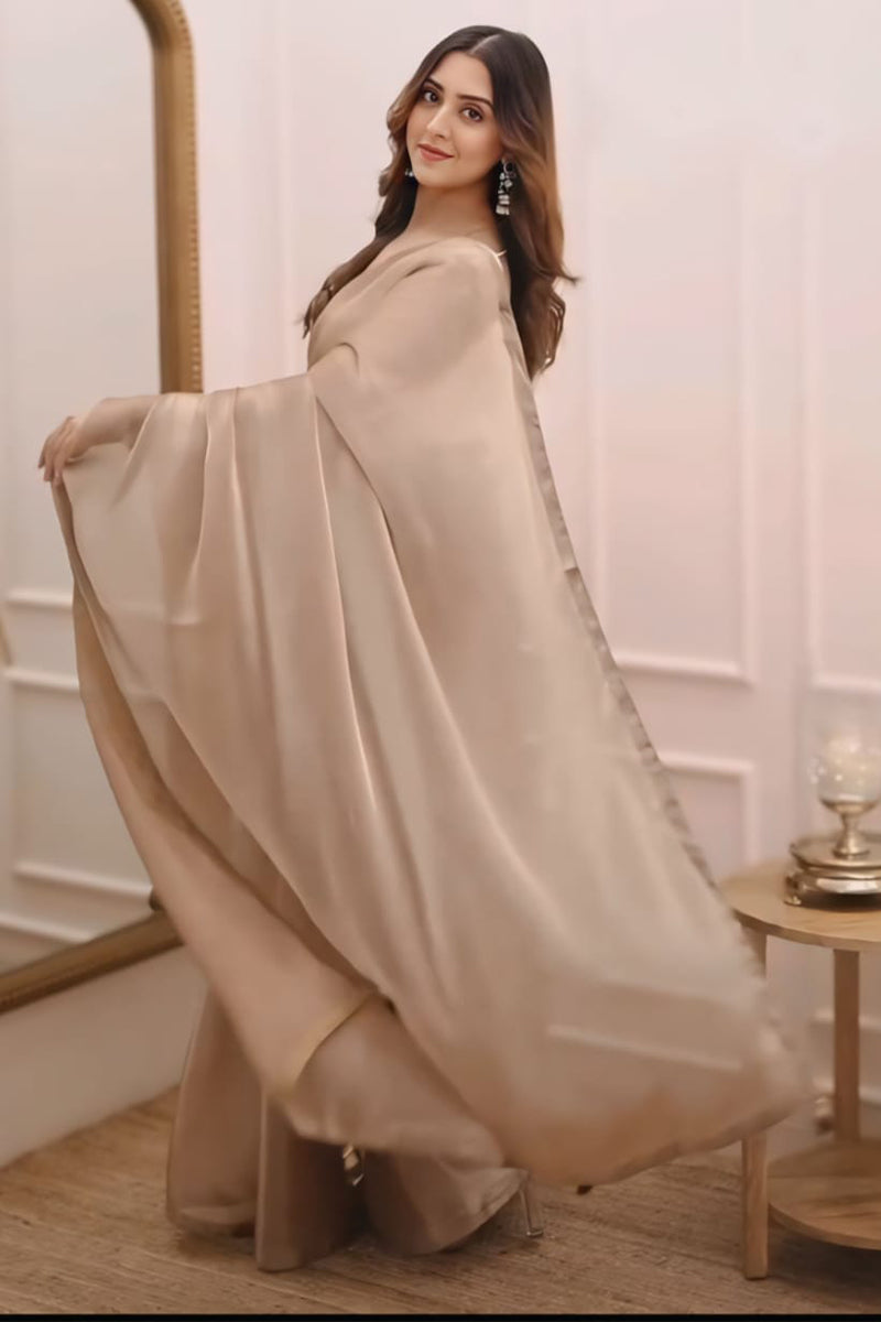 Chatoyant Brown Fancy Silk Saree With Zephyr Blouse Piece