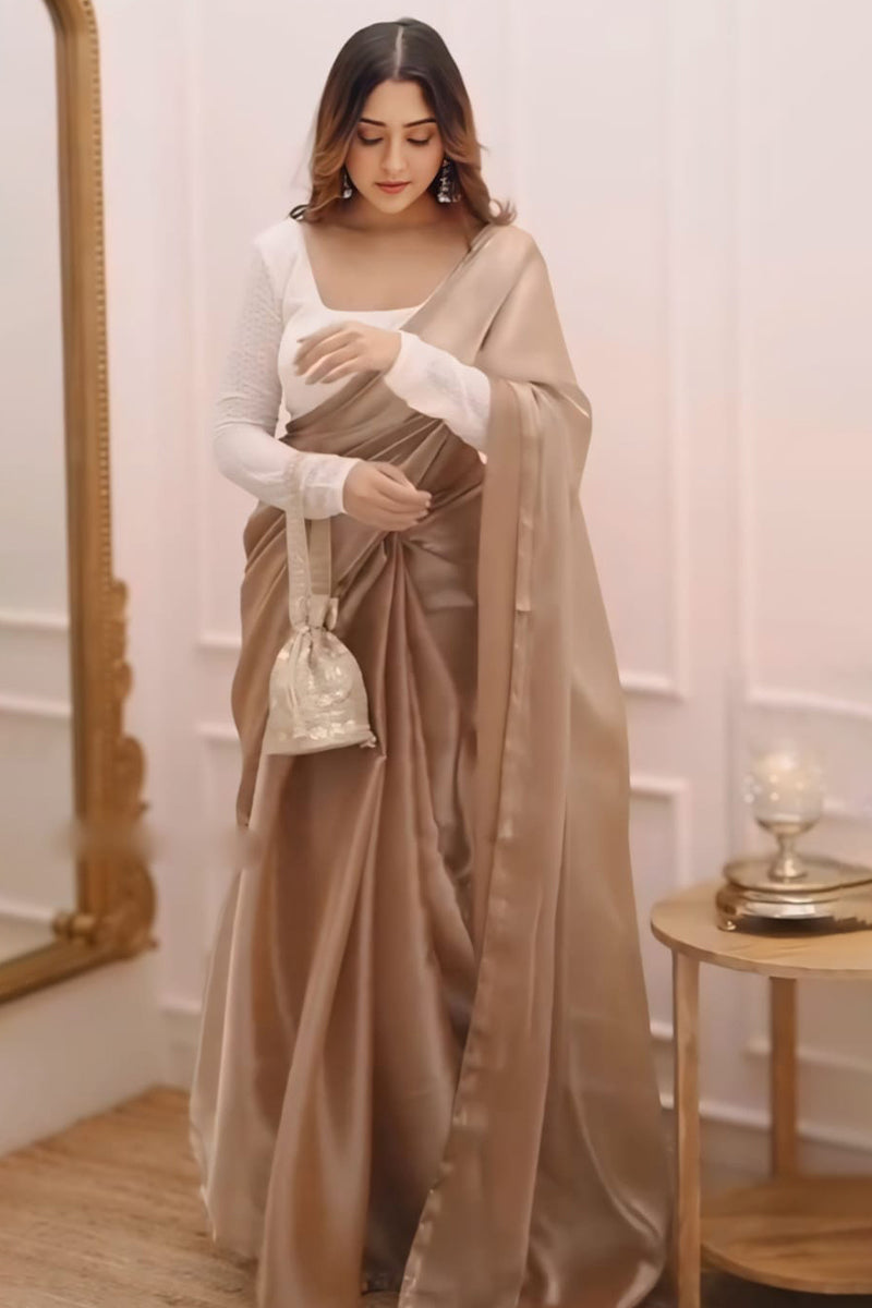 Chatoyant Brown Fancy Silk Saree With Zephyr Blouse Piece