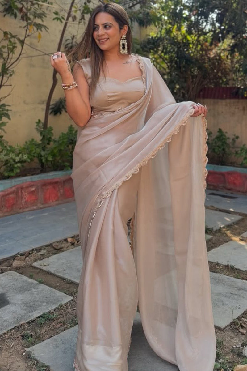 Vibrant 1-Minute Ready To Wear Grey Jimmy Choo Silk Saree