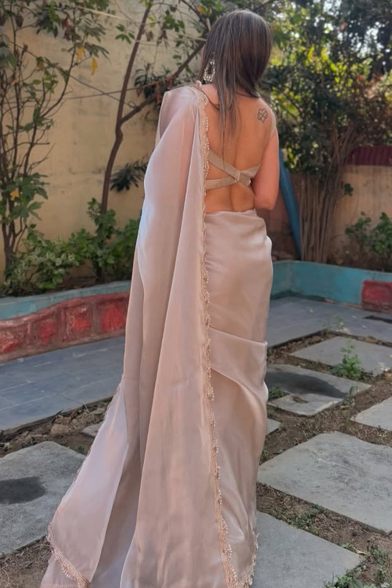 Vibrant 1-Minute Ready To Wear Grey Jimmy Choo Silk Saree