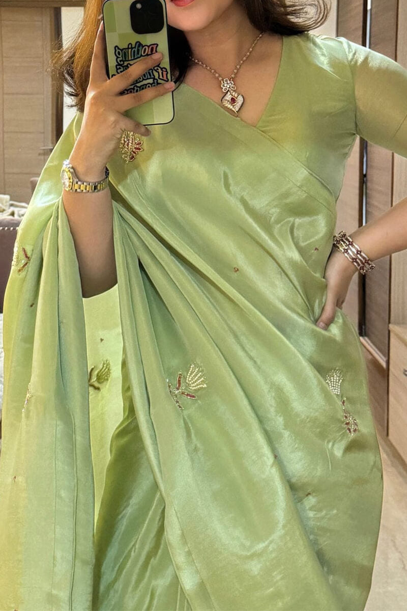 Luminous 1-Minute Ready To Wear Pista Malai Satin Silk Saree