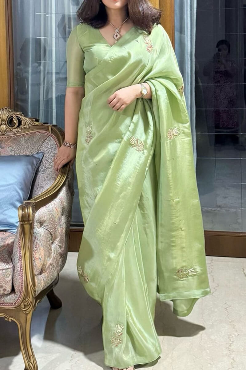 Luminous 1-Minute Ready To Wear Pista Malai Satin Silk Saree