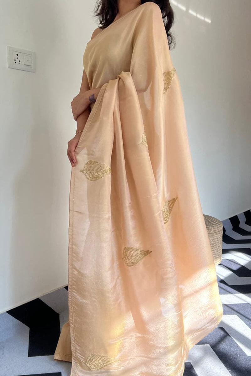 Vibrant 1-Minute Ready To Wear Peach Malai Satin Silk Saree