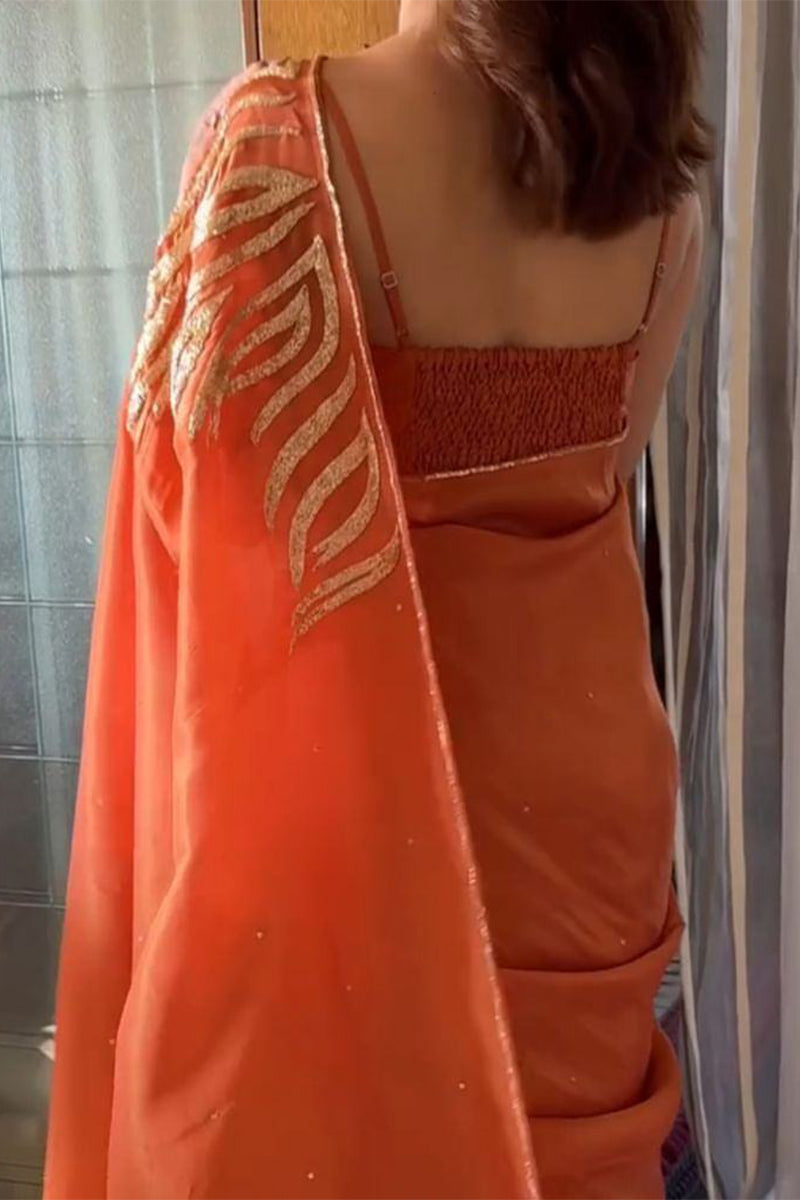 Rhapsody 1-Minute Ready To Wear Orange Malai Satin Silk Saree