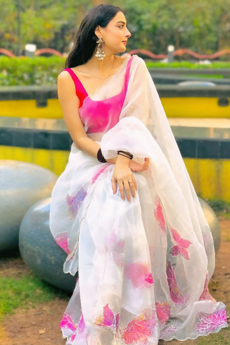 Scintillating 1-Minute Ready To Wear Off White Silk Saree