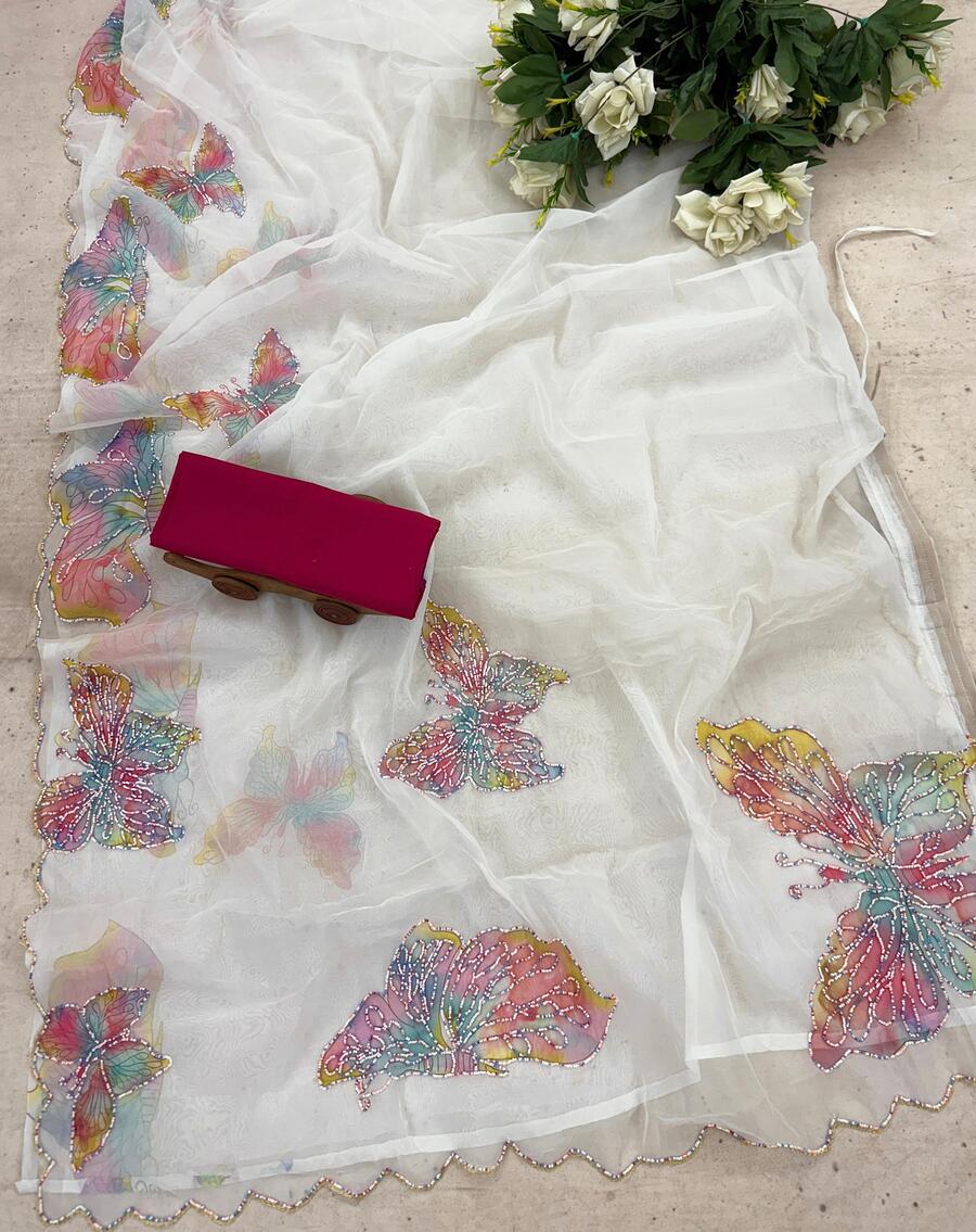 Scintillating 1-Minute Ready To Wear Off White Silk Saree