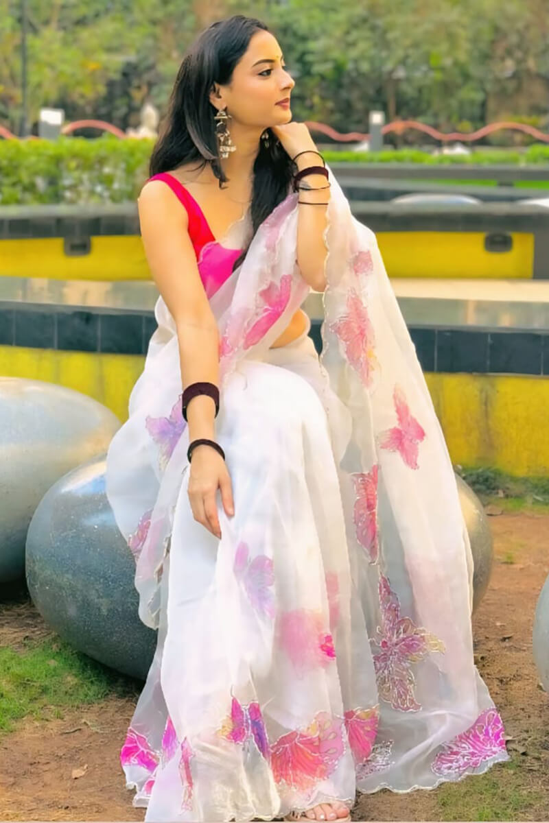 Scintillating 1-Minute Ready To Wear Off White Silk Saree