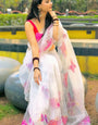Scintillating 1-Minute Ready To Wear Off White Silk Saree