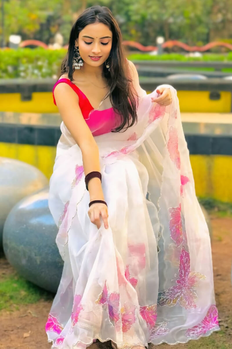 Scintillating 1-Minute Ready To Wear Off White Silk Saree