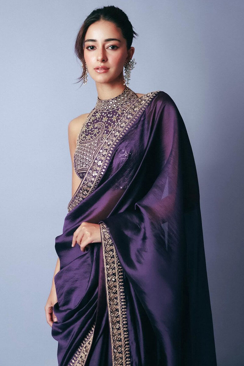Panache Purple Fancy Silk Saree With Symmetrical Blouse Piece