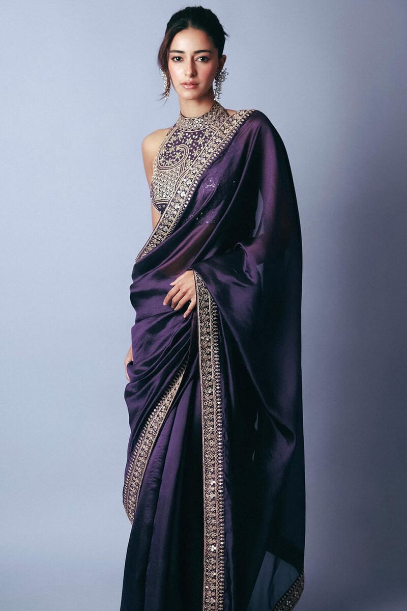 Panache Purple Fancy Silk Saree With Symmetrical Blouse Piece