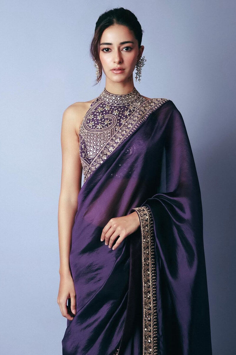 Panache Purple Fancy Silk Saree With Symmetrical Blouse Piece