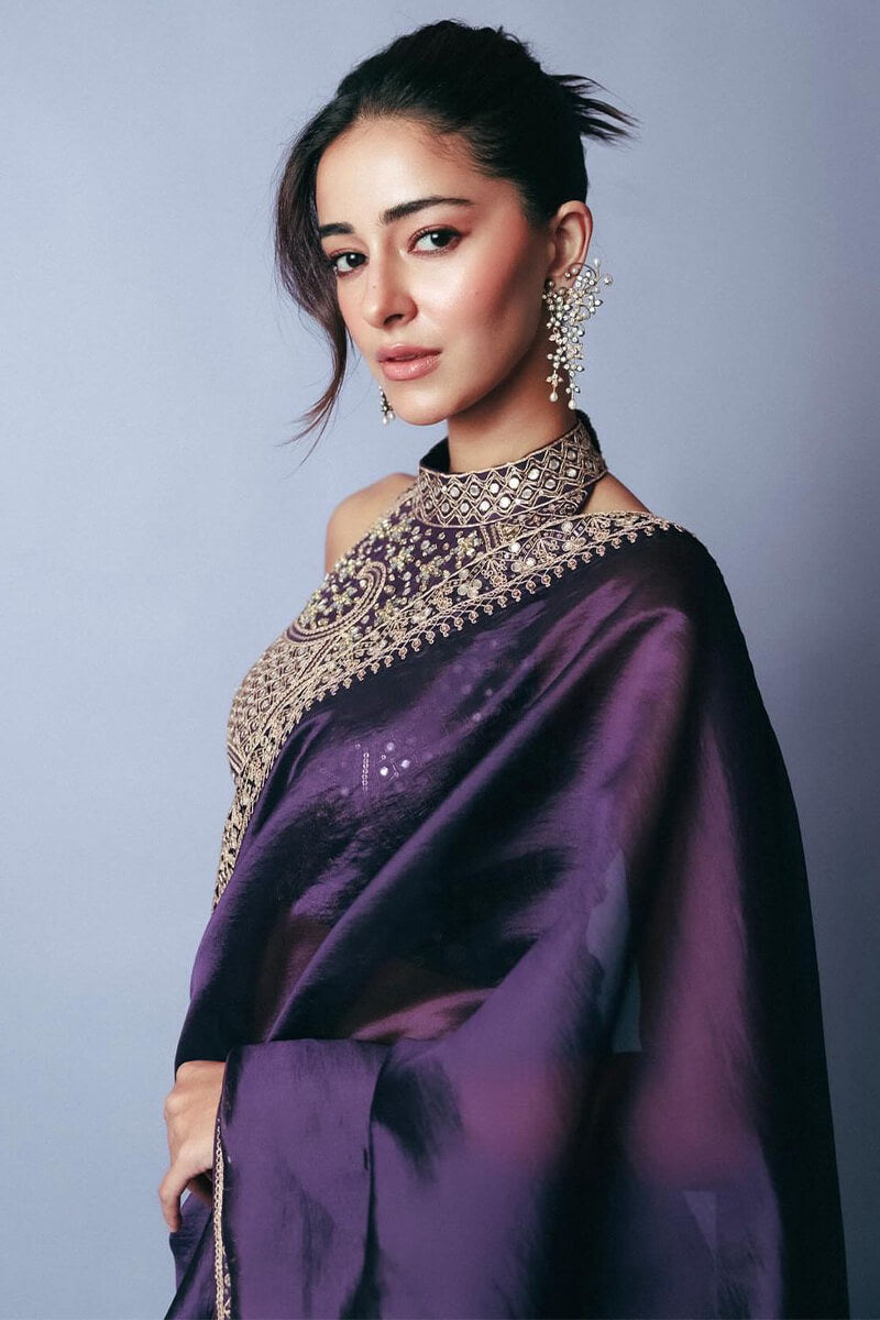 Panache Purple Fancy Silk Saree With Symmetrical Blouse Piece