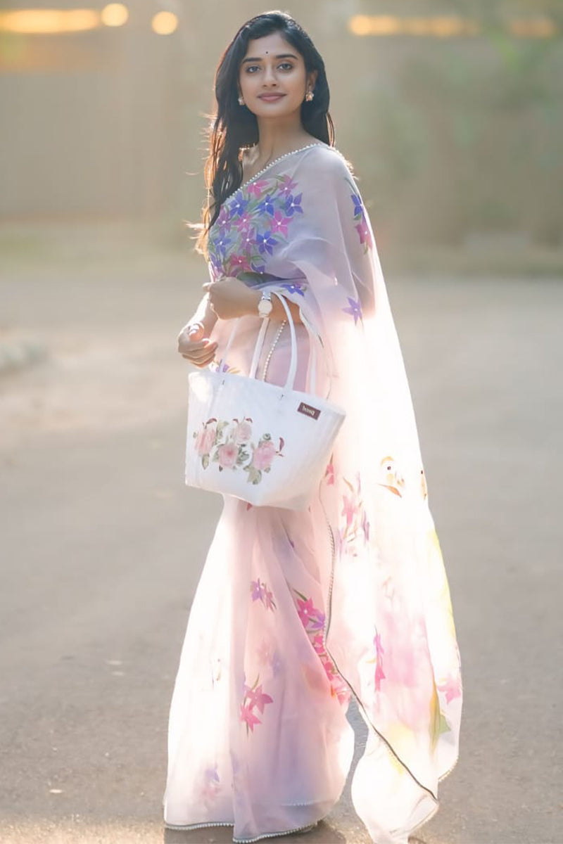 Beauteous 1-Minute Ready To Wear Off White Organza Silk Saree