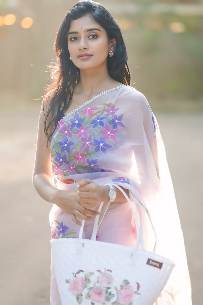 Beauteous 1-Minute Ready To Wear Off White Organza Silk Saree