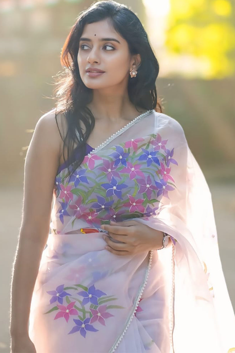 Beauteous 1-Minute Ready To Wear Off White Organza Silk Saree