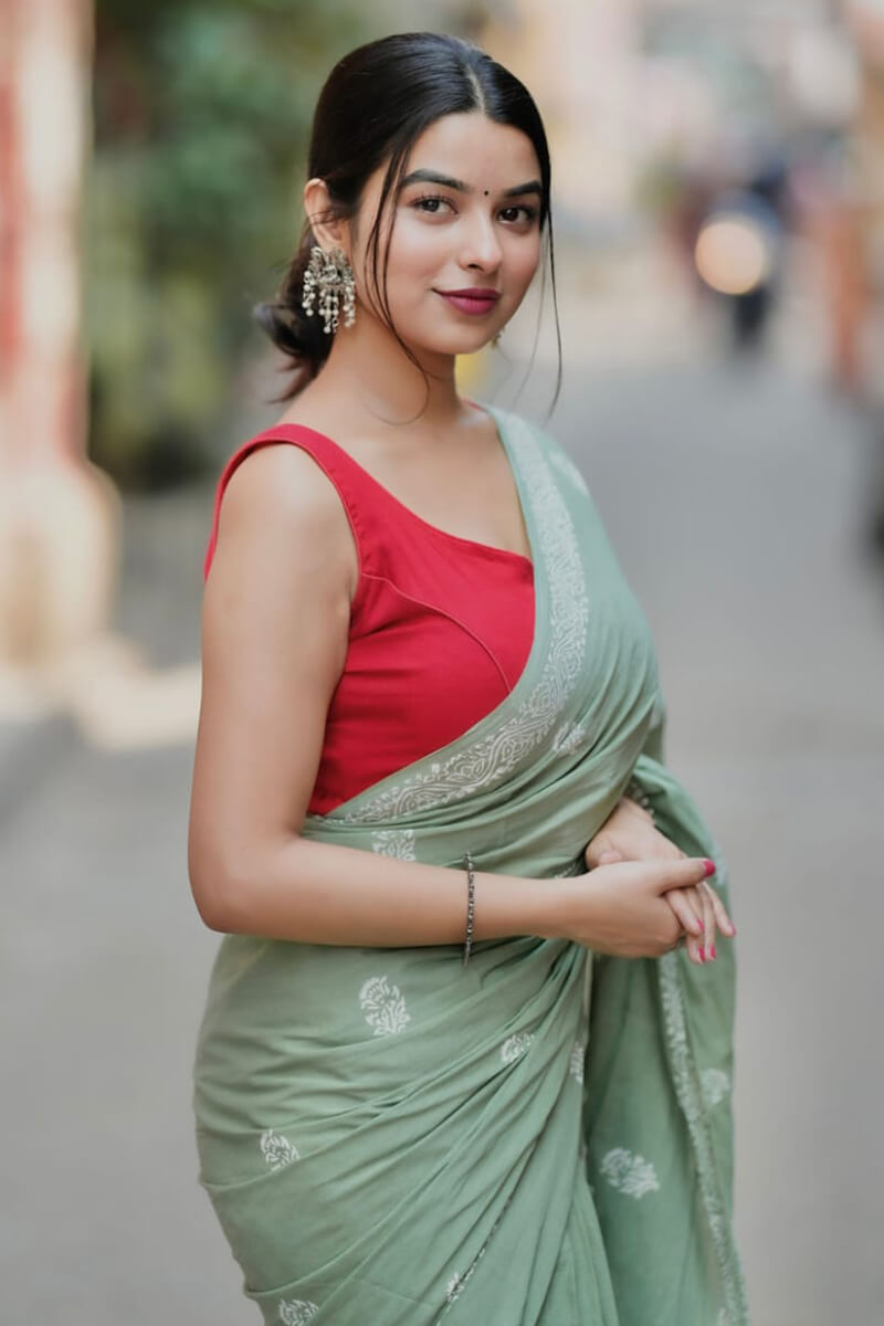 Demesne 1 Minute Ready To Wear Pista Mul Cotton Digital Printed Saree With Pocket