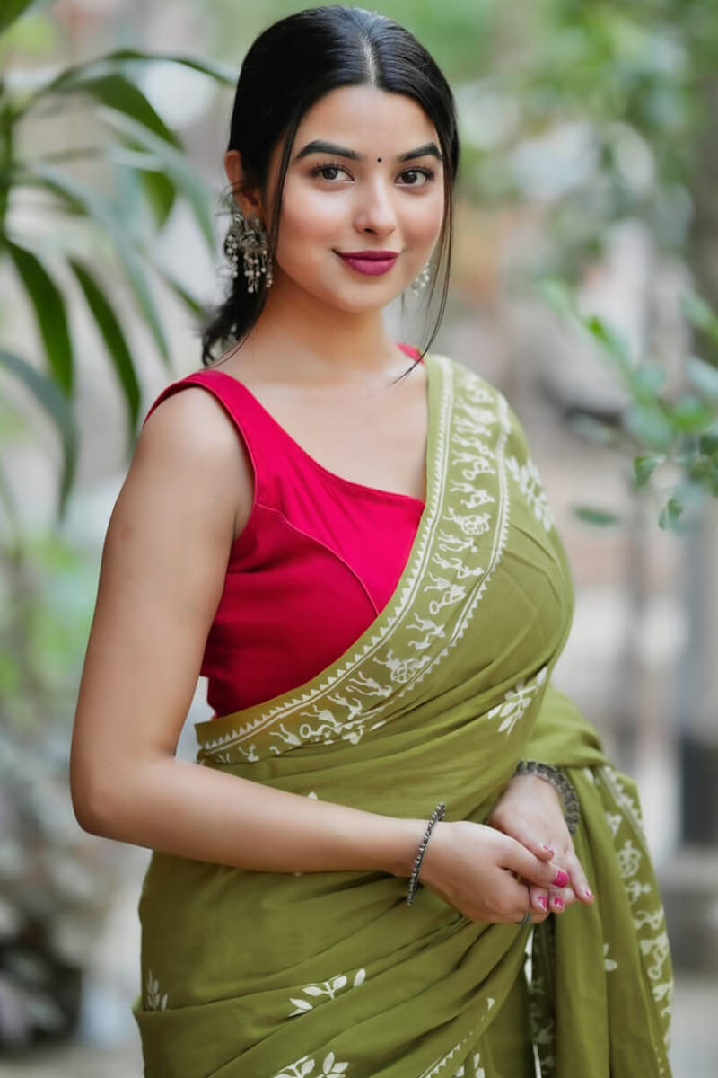 Inimitable 1 Minute Ready To Wear Green Mul Cotton Digital Printed Saree With Pocket