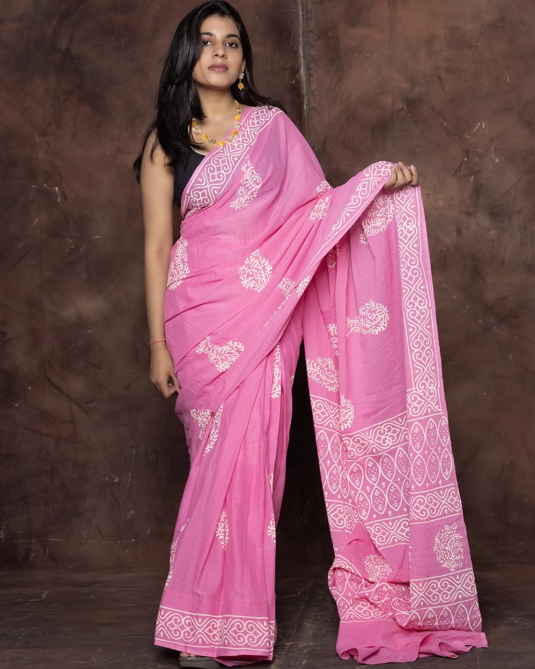 Embellished 1 Minute Ready To Wear Pink Mul Cotton Digital Printed Saree With Pocket